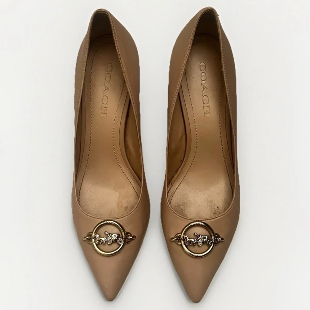 COACH Audrey 90 Leather Pump‎ Pointed Toe 3.25” Designer Heels Womens Sz 9 Nude